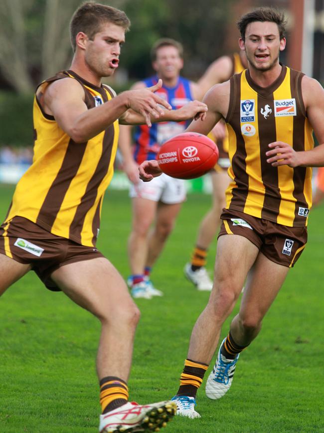 Jordan Kelly takes a kick for Box Hill.