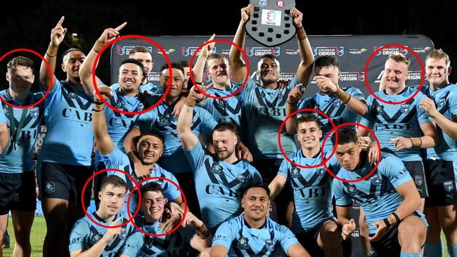 Top row (L to R): Ethan Strange, Luron Patea + Jake Clydesdale (same cirsle), Myles Martin, Harrison Hassett. Bottom row (L to R): Ethan Sanders, Billy Scott, Chevvy Stweart, Savelio Tamale