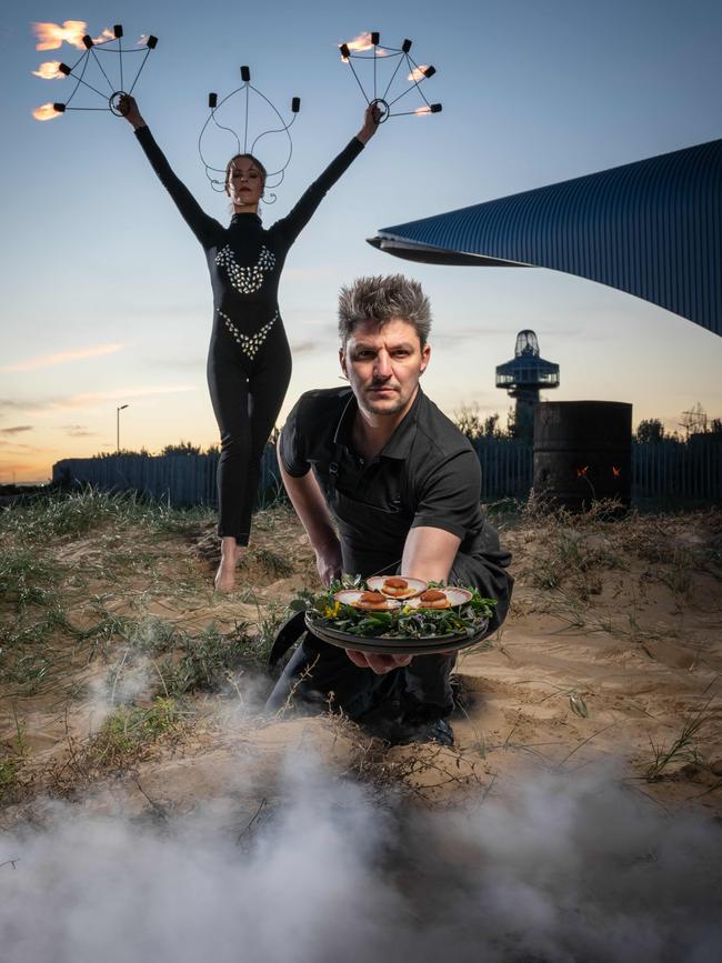 Executive chef Michael Demagistris and Kelsey Jenning from Fresh Creative Entertainment ahead of Nightide, Winter Solstice Festival at the Queenscliff Ferry Terminal. Picture: Brad Fleet