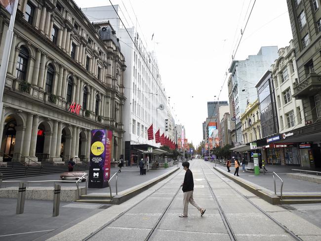 MELBOURNE, AUSTRALIA -BESTSHOT- NewsWire Photos MAY 28, 2021: The Bourke Street Mall is almost empty during the morning peak on the first day of lockdown. Picture: NCA NewsWire / Andrew Henshaw