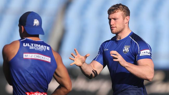 English star Luke Thompson is “doing it tough” away from his loved ones, said Bulldogs CEO Andrew Hill. Picture: Brett Costello