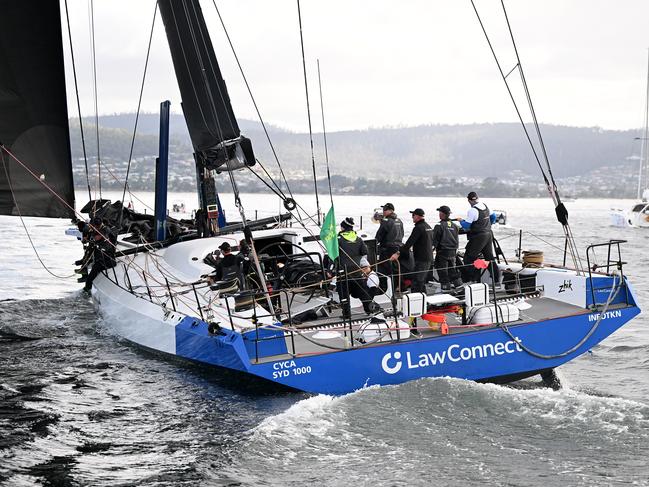 LawConnect heads up the Derwent River to claim line honours. Picture: Steve Bell/Getty Images