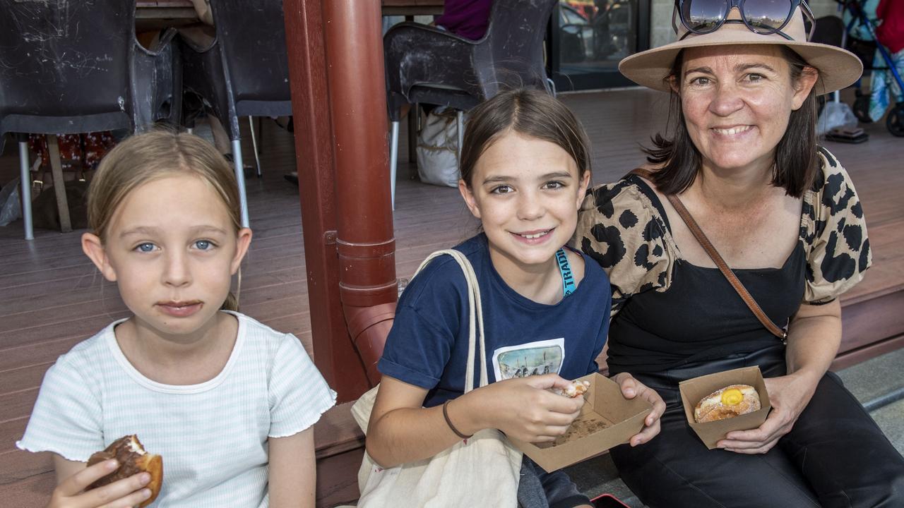 (from left) Sophie Parker, Elise Parker and Angela Chiverton at the Toowoomba Street Food Festival at Pittsworth. Saturday, January 29, 2022. Picture: Nev Madsen.