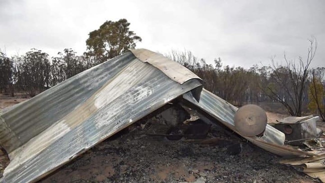 Lachlan Molnar and Hailey McAlpine’s house was destroyed when the bushfire ripped through Sarsfield. Picture: Hailey McAlphine