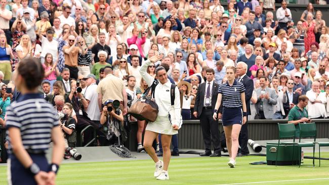 Ons Jabeur, seen here after the final, was asked to leave centre court during warm-ups. (Photo by Julian Finney/Getty Images)