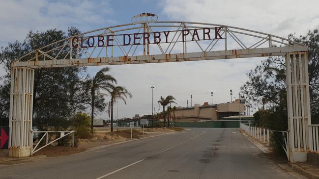 The rusting entrance to Globe Derby Park. Picture: Colin James