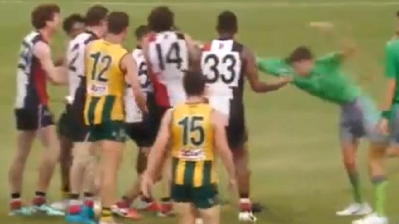 A Northern Territory footballer recently released from jail faces a huge suspension for multiple acts of violence – including attacking opponents and throwing a teenage umpire to the ground – in the NTFL.