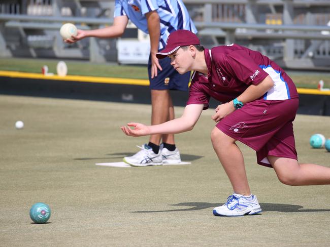 Action from the Australian Schools Super lawn bowls series played at Tweed Heads between Queensland, NSWCHS and Victoria. Jake Rynne in action. Picture: BOWLS QLD