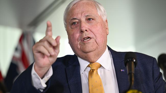 Mr Palmer said his new political party would ‘Make Australia Great Again’, echoing one of Donald Trump’s key phrases. Picture: NewsWire/ Martin Ollman