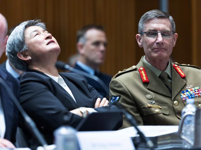 CANBERRA, AUSTRALIA - NewsWire Photos FEBRUARY 15, 2023: Foreign Affairs, Defence and Trade Legislation Committee in Parliament House in Canberra. Defence Portfolio, Greg Moriarty Secretary of the Department of Defence of Australia, Senator Penny Wong, Minister for Foreign Affairs and Chief of the Defence Force General Angus Campbell appeared before the committee.Picture: NCA NewsWire / Gary Ramage