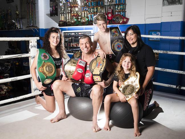 Kickboxer John Wayne Parr with wife Angie and kids Jasmine, 16, Jesse, 11 and Jenna, 5. Picture: Nigel Hallett