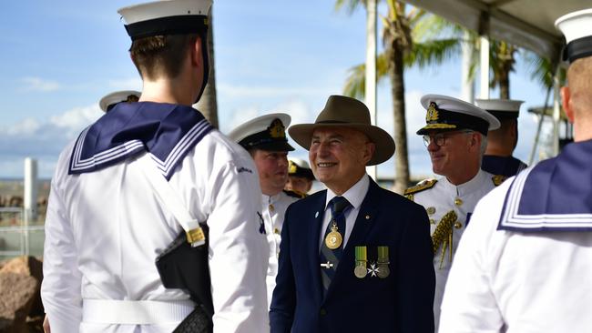 NT Administrator Hugh Heggie greets the navy men and women. Picture: Darcy Fitzgerald