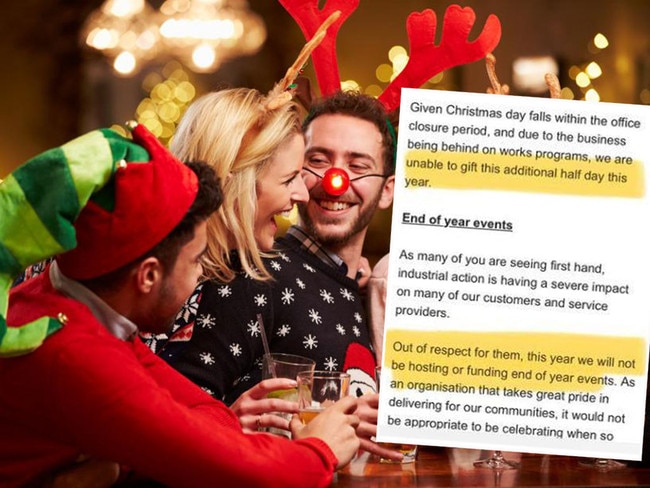 Electrical union members have accused Ausgrid of being a “scrooge” after the electricity distrubuter informed staff it would not be paying for or hosting and end-of-year festivities. Pictures: Supplied