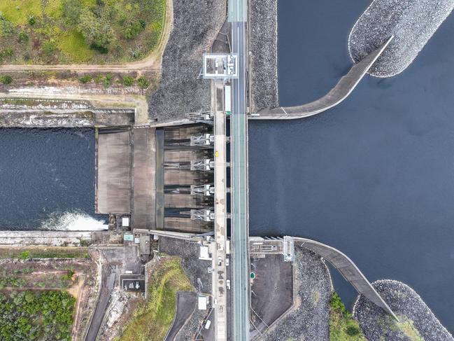 Aerial view of Wivenhoe Dam at 86.3% ahead of Cyclone Alfred. Photo - Peter Wallis