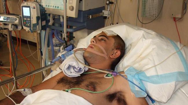 Andrew Mavridis in hospital in 2010 prior to the hit-and-run.