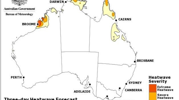 BOM has forecast heatwave conditions across the Far North. This is the situation they have forecast for Wednesday, Thursday and Friday as heatwave conditions begin to ease. Forecast issued on November 20. Picture: Bureau of Meteorology.