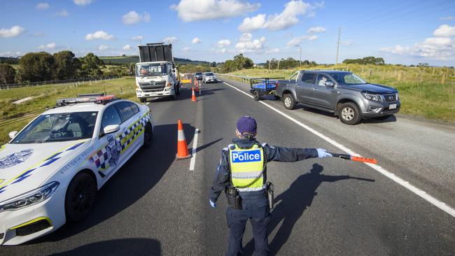 Checkpoint at Sunbury on the Calder Freeway. Picture: Jay Town