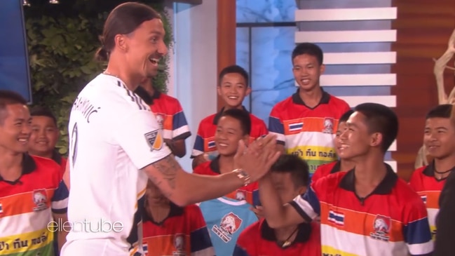 Zlatan Ibrahimovic surprises Thai cave survivors on The Ellen Show