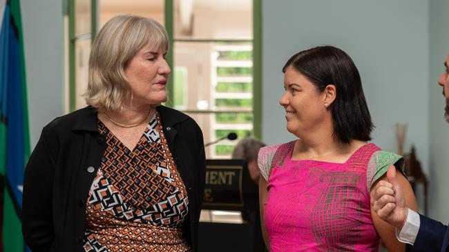 Eva Lawler and Natasha Fyles at the swear-in ceremony in Government House. Picture: Pema Tamang Pakhrin