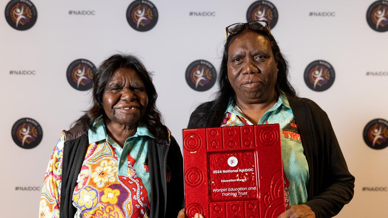 Maisie Kitson and Sharon Anderson with the 2024 National NAIDOC Education Award. Picture: Supplied/ Central Land Council