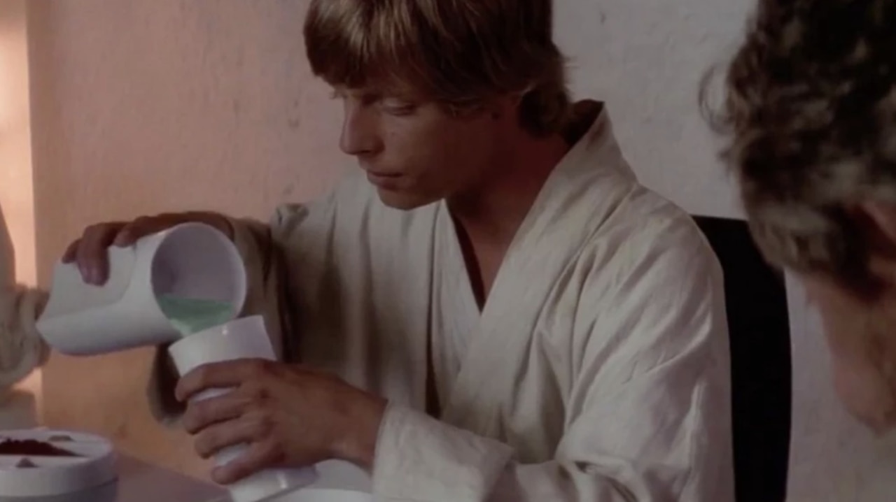 Luke Skywalker drinking the blue milk.