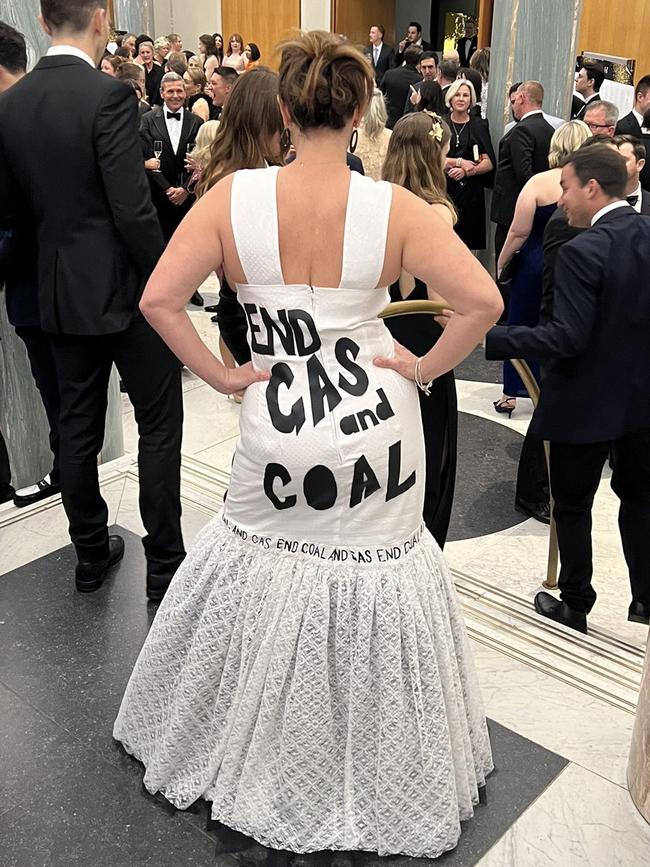 Senator Hanson-Young wore a gown with a climate message. Picture: Twitter