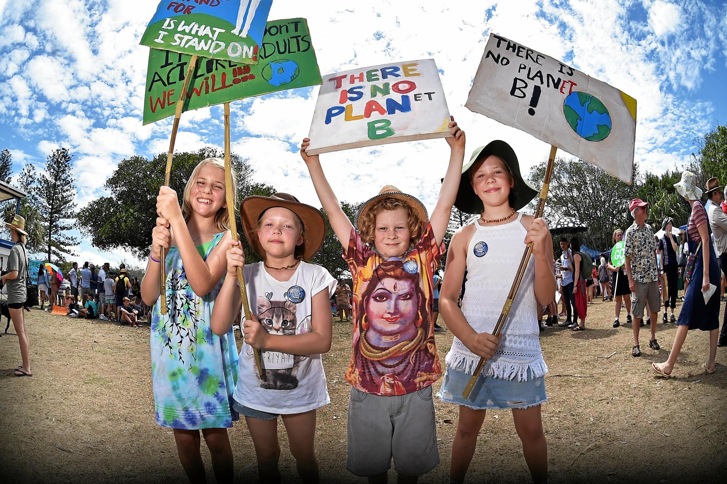 School students and community members gather at Peregain Beach to tell our politicians to take all them seriously and start treating climate change for what it is: a crisis and the biggest threat to our generation and gererations to come. Picture: Patrick Woods