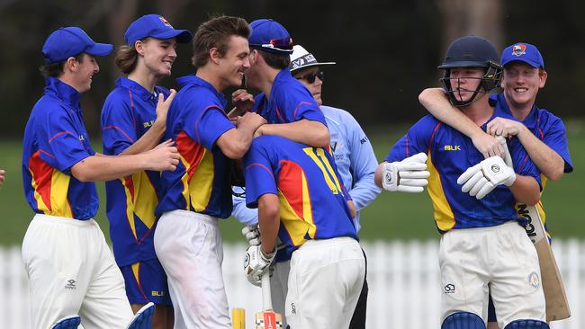 South East Sharks players celebrate after winning the Youth Premier League under 18 final in January this year. Picture: Julian Smith