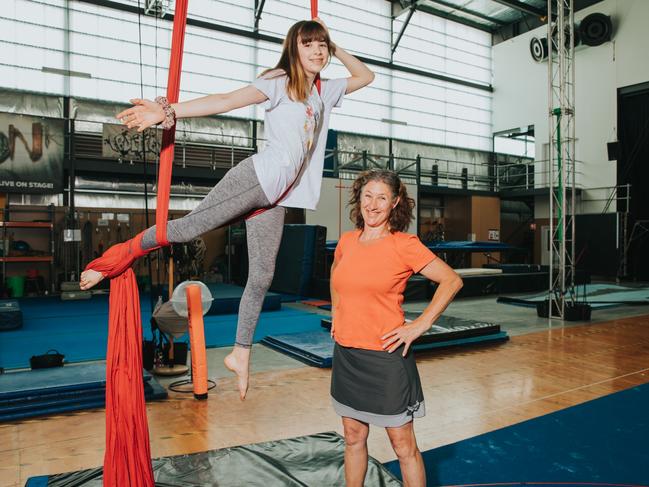 Anni Davey, artistic director of the Flying Fruit Fly Circus, with her daughter Nell Finch who performs in the circus. Picture: Supplied