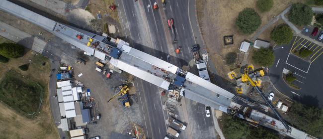 Construction continues on the Bridge of Remembrance. Picture: LUKE BOWDEN