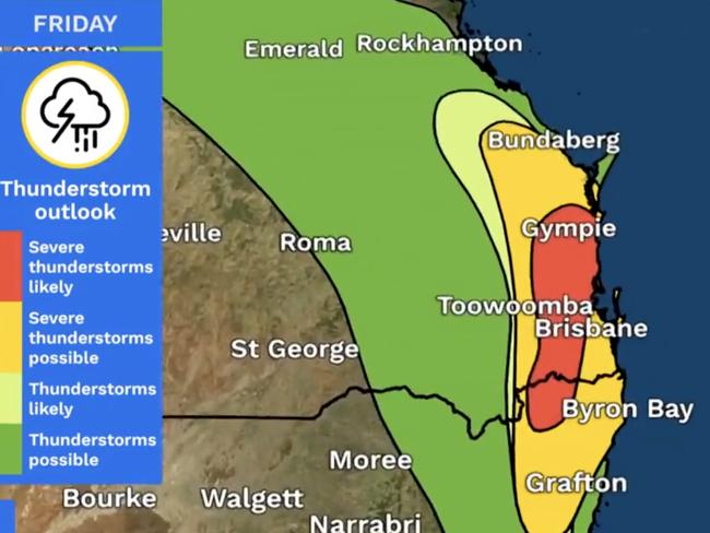 A severe thunderstorm warning has been issued for parts of Queensland. Picture: Bureau of Meteorology