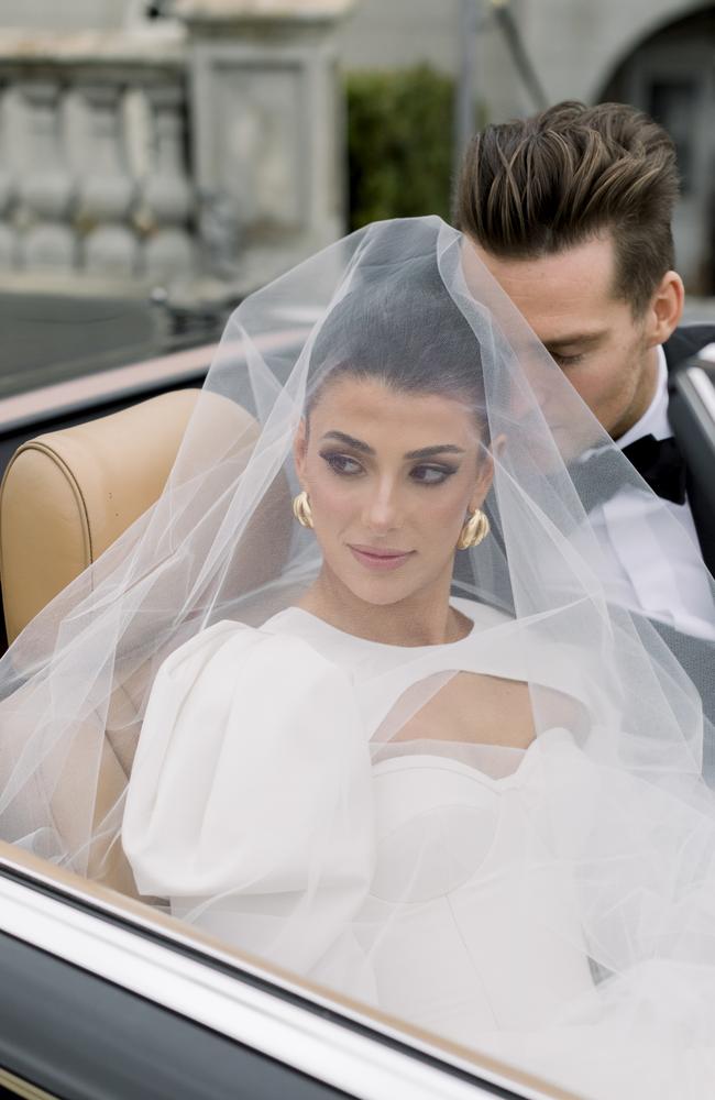 Stephanie Boloutis and Matthew Purcell wed at Campbell Point House on the Bellarine Peninsula in April. Picture: Lovers Narrative