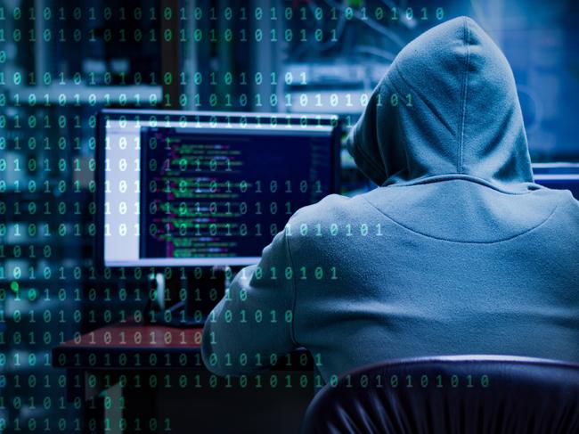 Hackers using laptop computers to penetrate security systems to steal big data from the server room; scammers generic fraud cyber