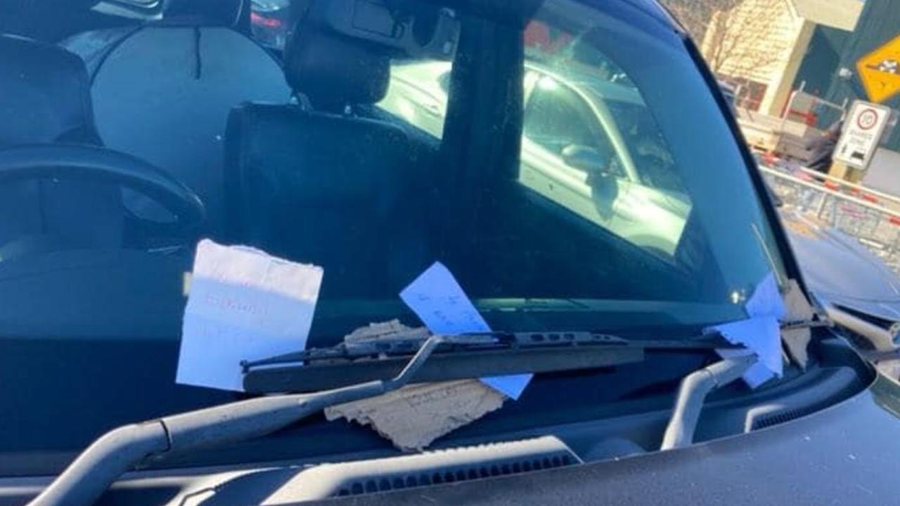 A driver copped seven letters on their car after they parked across four parking spaces. Picture: Facebook / The Bell Tower Times 2.0