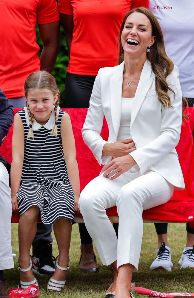 The suit gets another outing at the Commonwealth Games for an appearance with Princess Charlotte. Picture: Chris Jackson / POOL / AFP