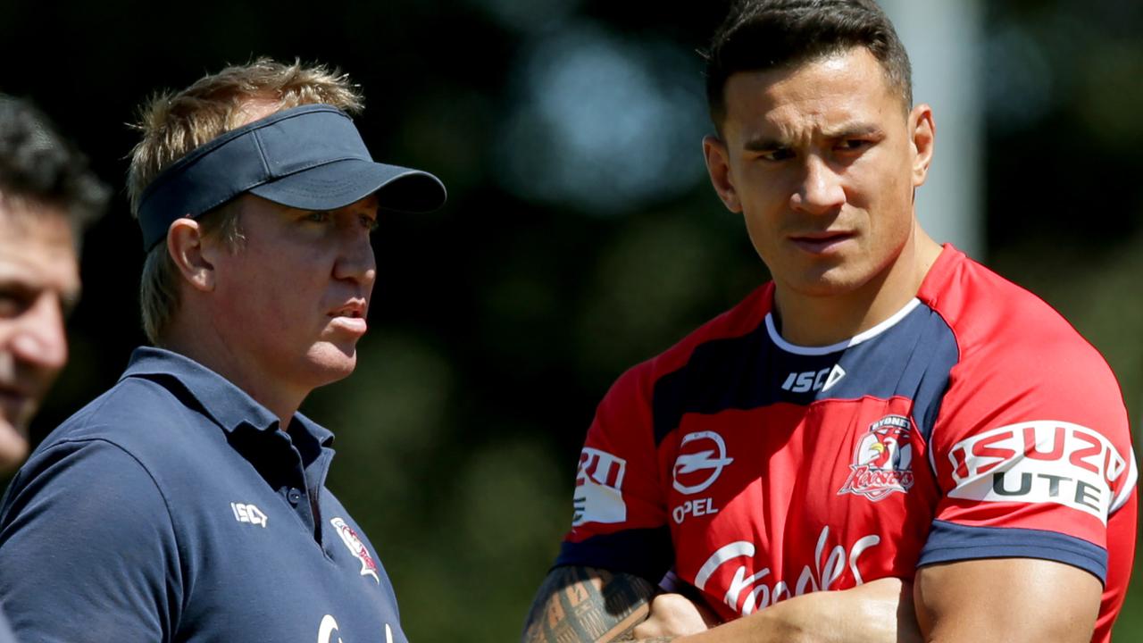 Roosters coach Trent Robinson and Sonny Bill Williams.