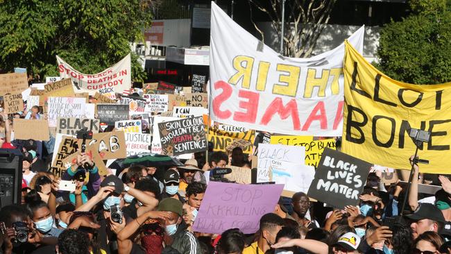 Protesters in Brisbane for the Black Lives Matter rally. Picture: AAP Image/Richard Gosling