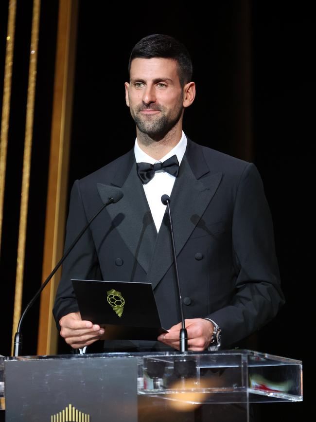 Novak Djokovic presented the Ballon d’Or Féminin. Picture: Pascal Le Segretain/Getty Images.