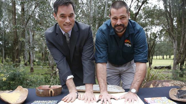 Peter Chia and Jake Burgess at Muru Mittigar Aboriginal Cultural &amp; Education Centre. Picture: David Swift