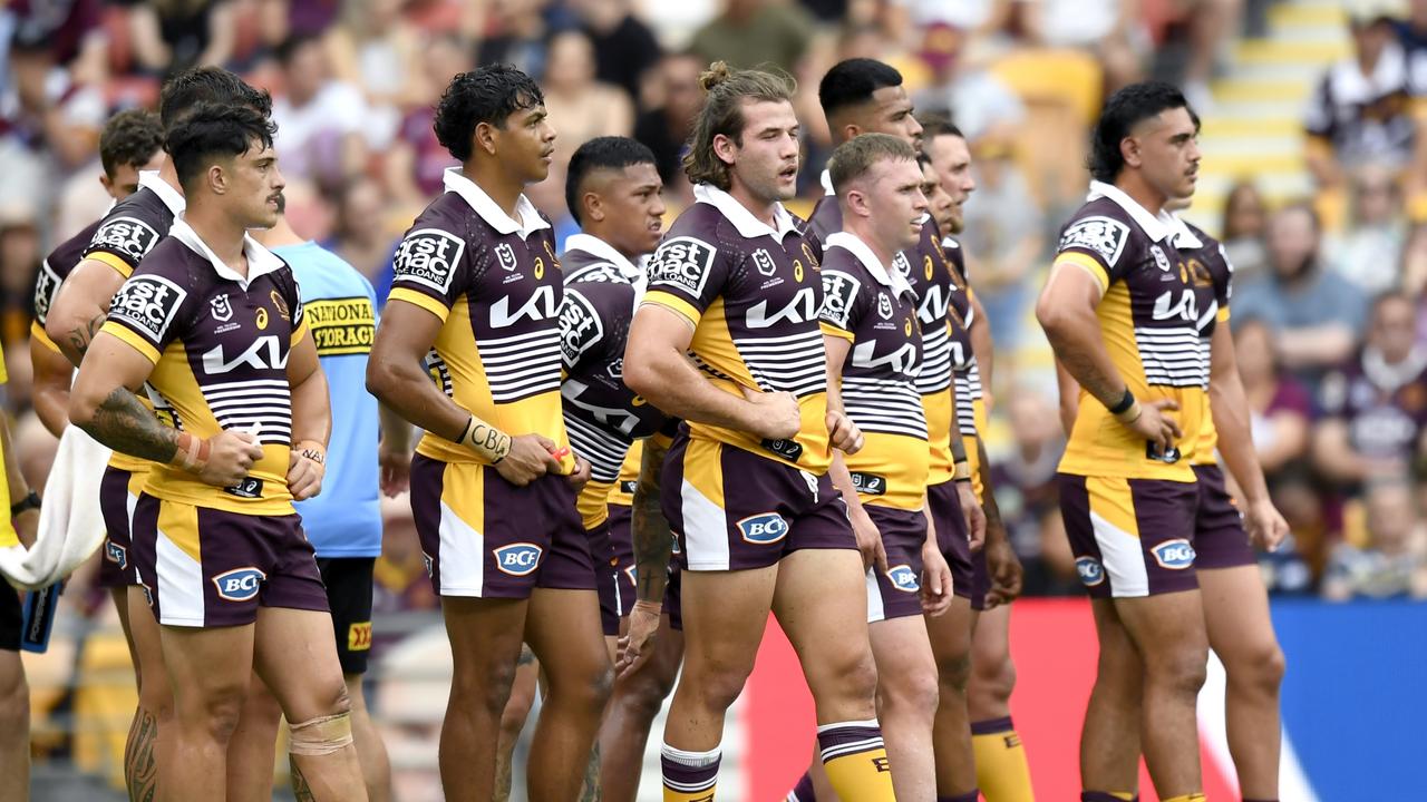 The Broncos were quick to exit Suncorp Stadium after their big loss to the Cowboys. Picture: NRL Images