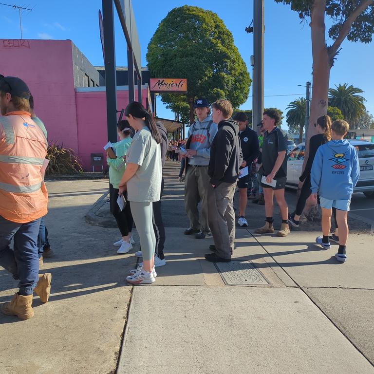 Lines at the Moorabool St VEC office on Friday evening.