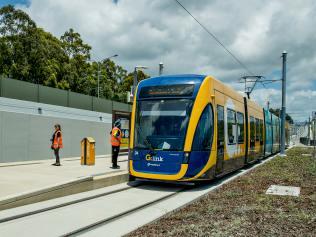 Opening morning of the Stage 2 of the Gold Coast light rail (g:link). The light rail tram at the Parkwood East Station.  Picture: Jerad Williams