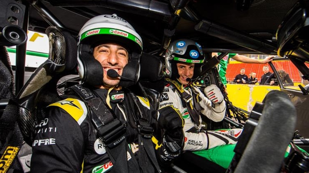 Daniel Ricciardo sampling Rick Kelly’s Castrol Supercar at Calder Park Raceway in 2019.