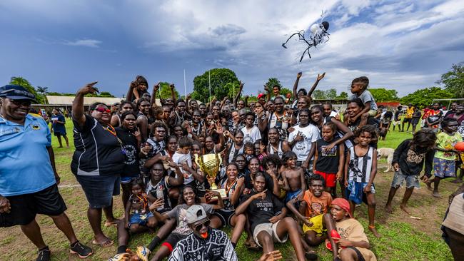 History was made as the Muluwurri Magpies beat the Tapalinga Superstars in the inaugural 2023 Tiwi Islands Football League women's grand final. Picture: Patch Clapp / AFLNT Media