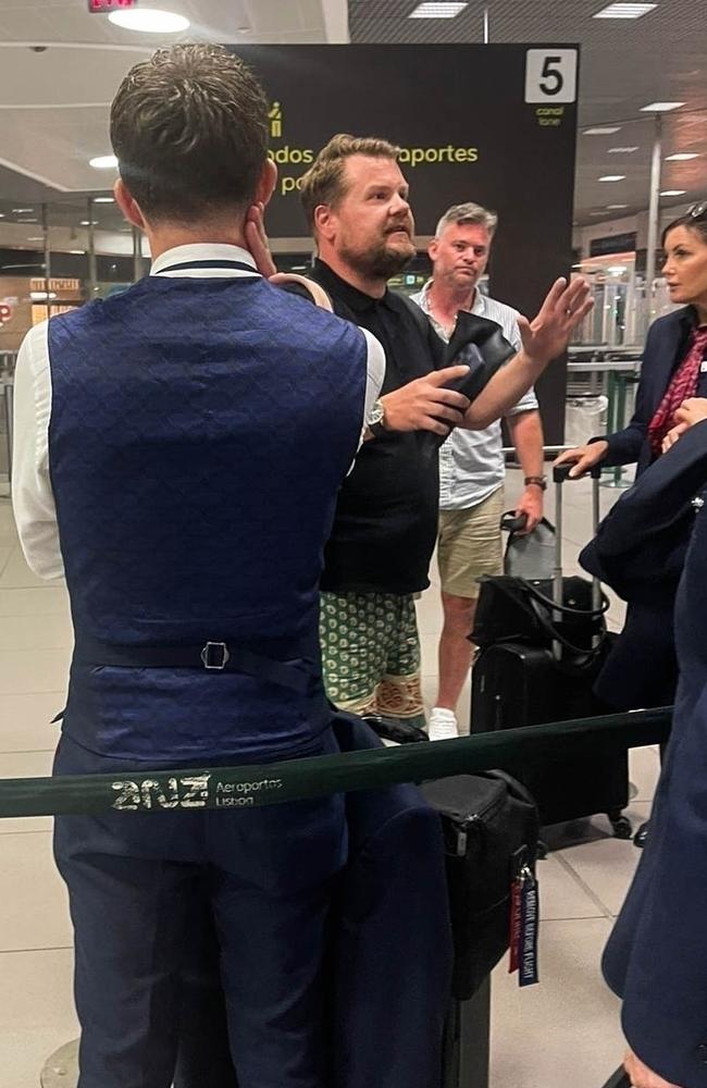 James Corden is seen at the Lisbon, Portugal airport in a tense exchange with British Airways staff. Picture: Backgrid