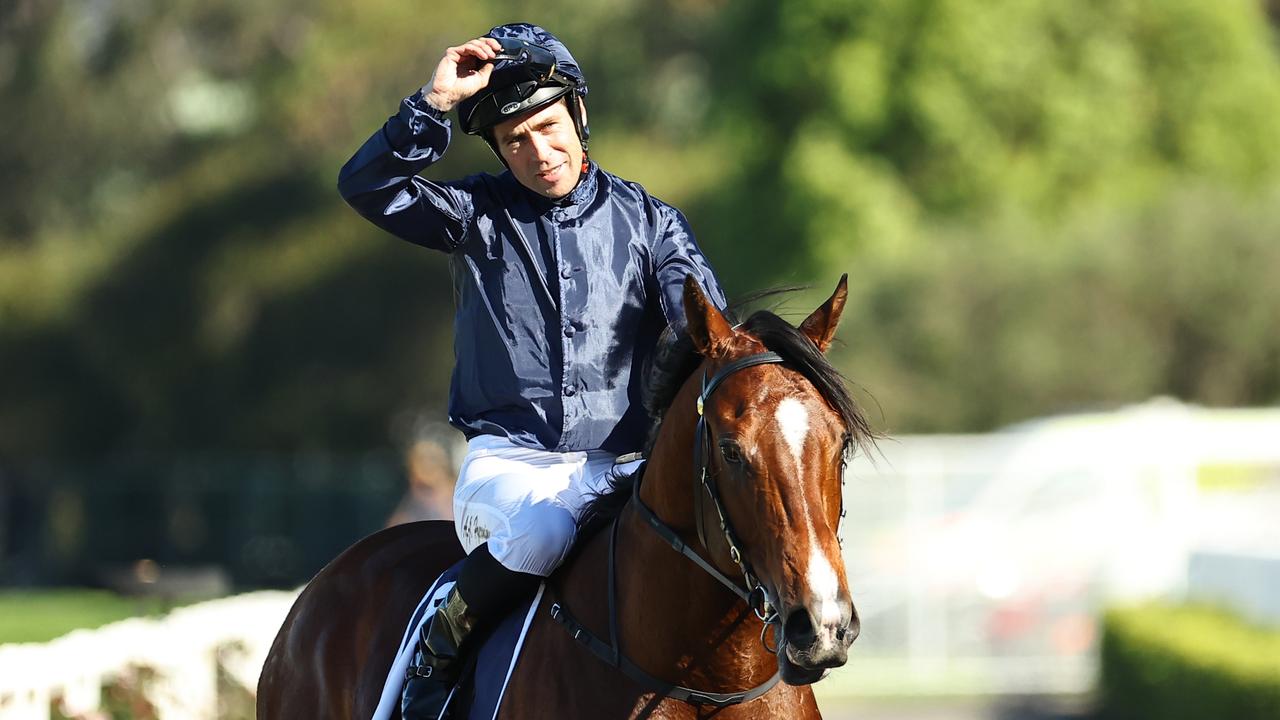 Adam Hyeronimus comes back to scale aboard Storm Boy after winning the San Domenico Stakes at Rosehill Gardens on August 31. Picture: Jeremy Ng / Getty Images