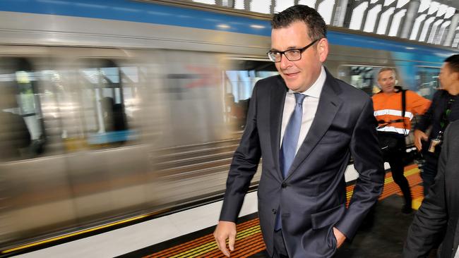 Premier Daniel Andrews arriving at the new Noble Park Sky Rail station. Sky Rail workers were charged over stealing from the project. Picture: Jason Edwards