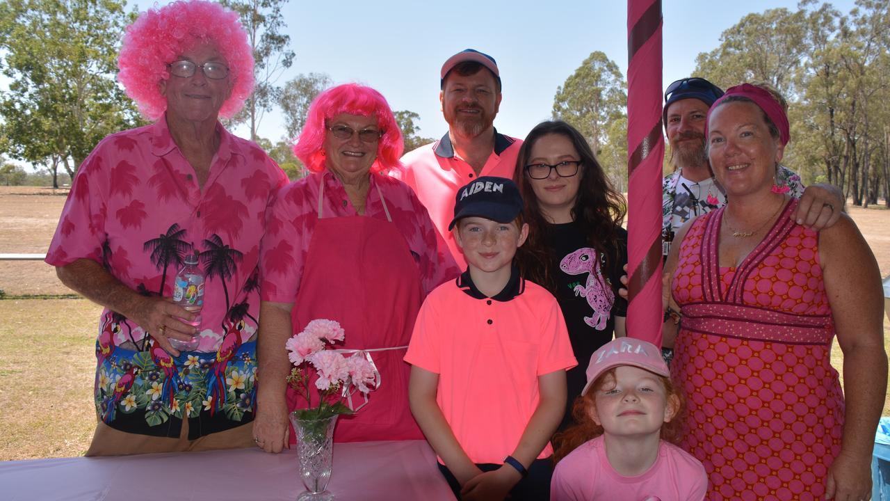 FAMILY SUPPORT: Brian, Judy, Jason, Aiden, Riarna, Zara, Ian and Nikki Garland at the Proston Pink Golf Day on Saturday, November 16. (Photo: Jessica McGrath)