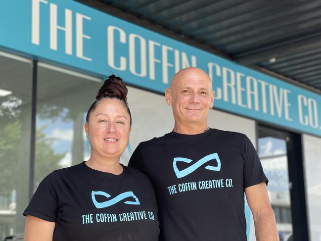 Wayne Thompson and Bridget Sacco say The Coffin Creative Co. is designed to personalise funerals to different people and cultures. Photo: Zoe Devenport