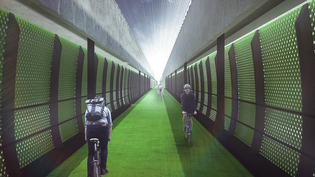 Artist impression of West Gate Tunnel Project’s express veloway on Footscray Rd.